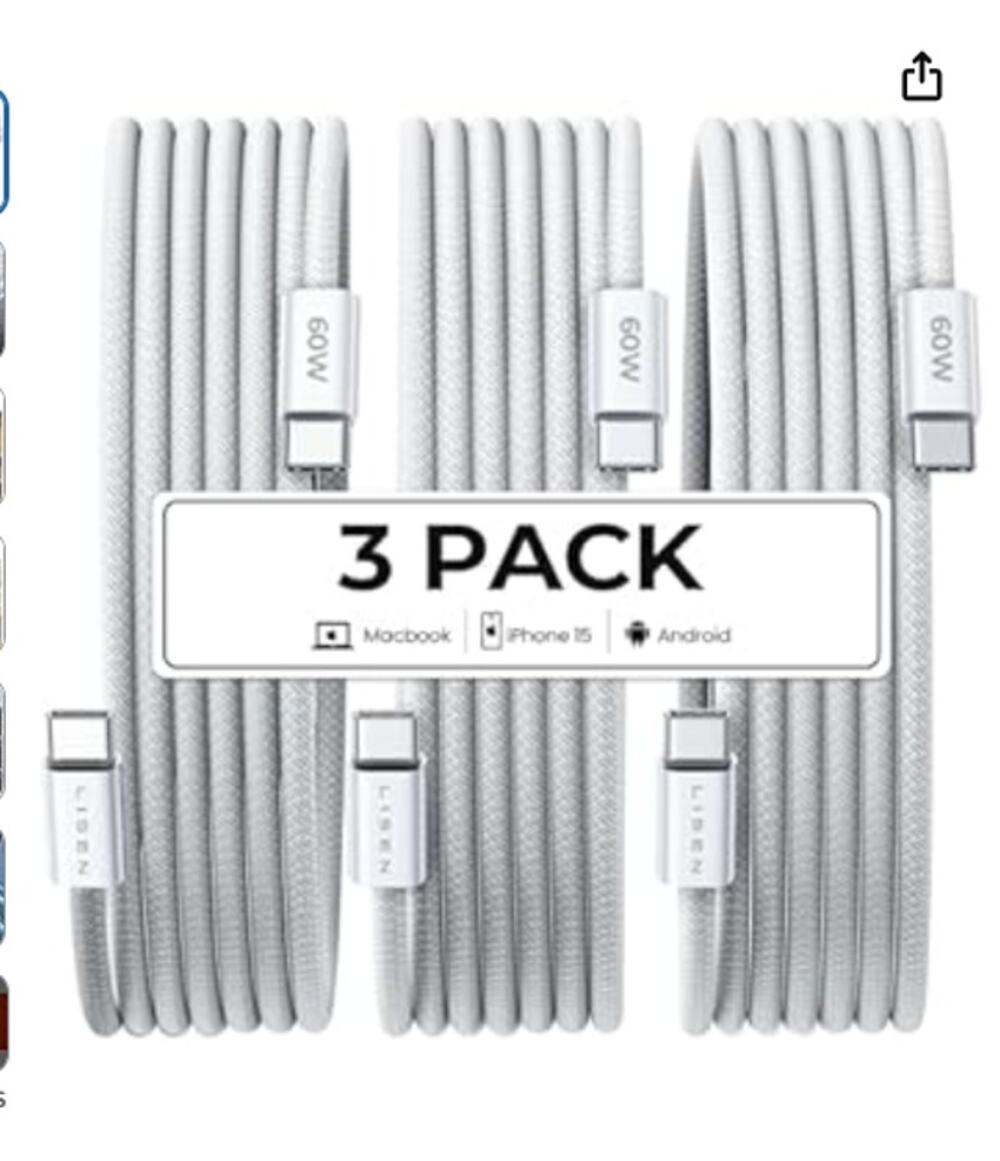 USB C to USB C Fast Charging, 60W USB C Cable Type C Fast Charging 3Pack 6FT